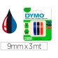 Cinta dymo 3d 9mm x 3mt para rotuladora omega/junior color azul/negro/rojo blister 3 unidades