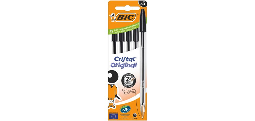 Boligrafo bic cristal original tinta negra bolsa de 5 unidades