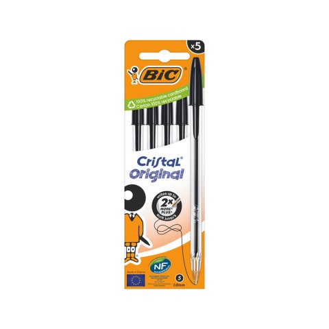 Boligrafo bic cristal original tinta negra bolsa de 5 unidades