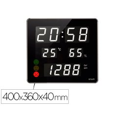 Reloj orium cep con medidor de co2 pantalla led alarma personalizable y sensor de infrarrojos 400x360x40 mm