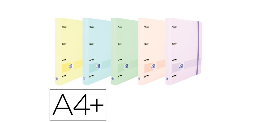 Carpeta con recambio oxford europeanbinder live&go din a4+polyfoam 4 anillas 35 mm cuadro 5 mm colores pastel