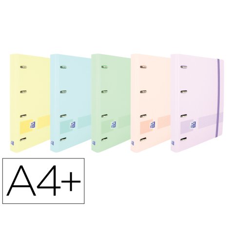 Carpeta con recambio oxford europeanbinder live&go din a4+polyfoam 4 anillas 35 mm cuadro 5 mm colores pastel