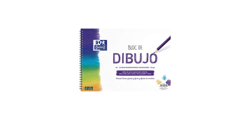 Bloc de dibujo oxford espiral din a4+ 20 hojas con recuadro 130 gr