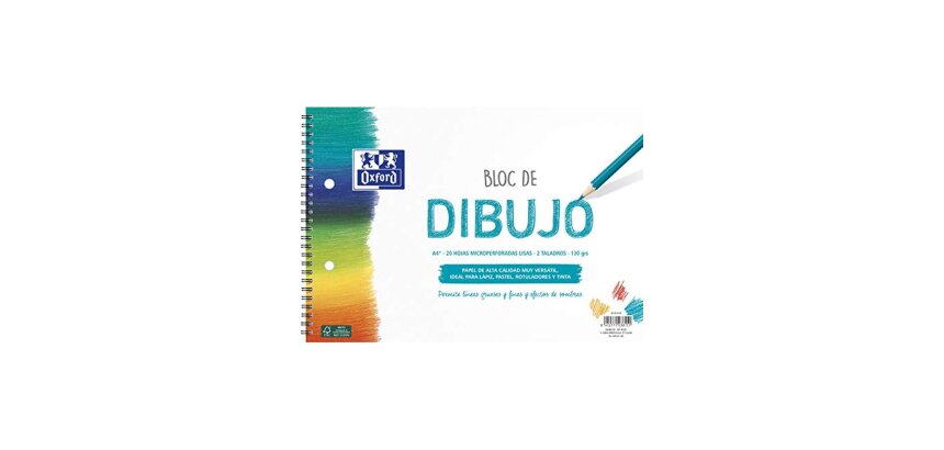 Bloc de dibujo oxford espiral din a4+ 20 hojas liso 2 taladros 130 gr