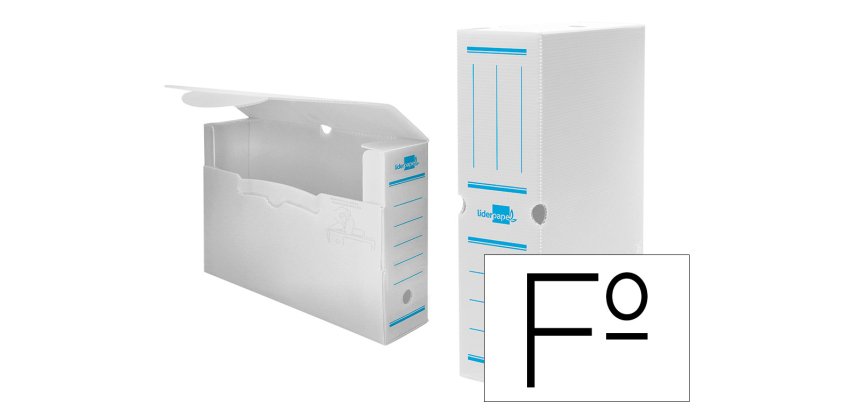 Caja archivo definitivo plastico liderpapel lomo 100 mm blanco 360x100x260 mm
