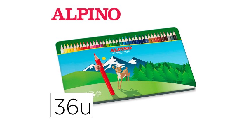 Lapices de colores alpino caja metalica de 36 unidades colores surtidos