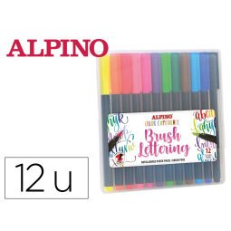 Rotulador alpino punta de pincel lettering estuche de 12 unidades colores surtidos