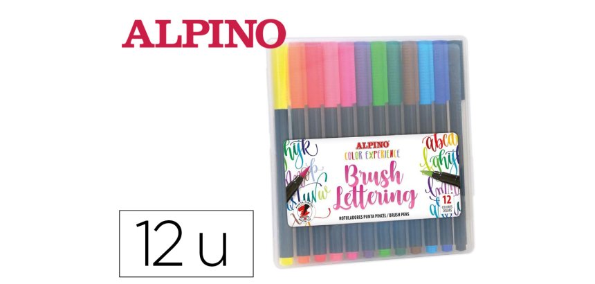 Rotulador alpino punta de pincel lettering estuche de 12 unidades colores surtidos