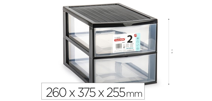 Cajonera plastiforte ebro 2 cajones color negro 260x375x255 mm