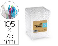 Cubilete portalapices plastiforte transparente plastico organizer cuadrado nº5 75x75x105 mm