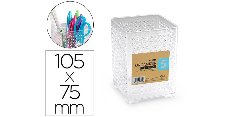 Cubilete portalapices plastiforte transparente plastico organizer cuadrado nº5 75x75x105 mm