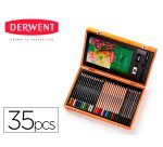 Estuche de pintura derwent academy madera lapices de colores 35 piezas