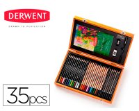 Estuche de pintura derwent academy madera lapices de colores 35 piezas