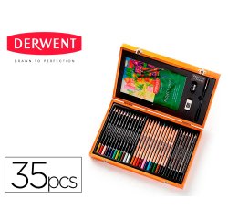 Estuche de pintura derwent academy madera lapices de colores 35 piezas