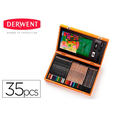 Estuche de pintura derwent academy madera lapices de colores 35 piezas