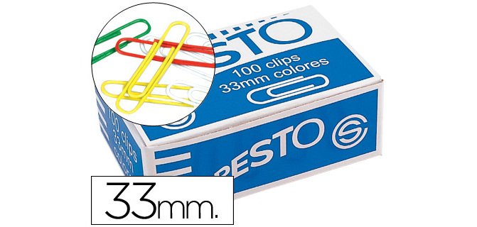 Clips colores presto caja de 100 unidades colores surtidos