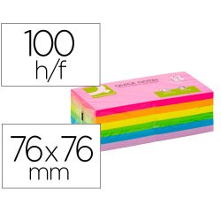 Bloc de notas adhesivas quita y pon q-connect 76x76 mm fsc colores neon y pastel surtidos