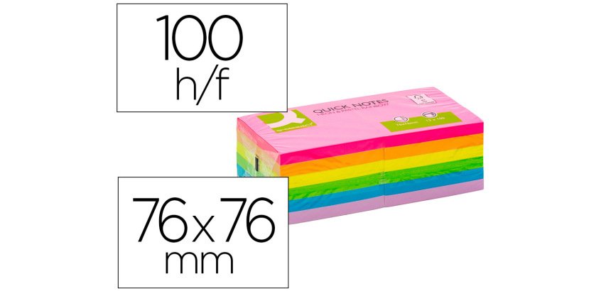 Bloc de notas adhesivas quita y pon Q-connect 76 x 76 mm colores neon y pastel surtidos