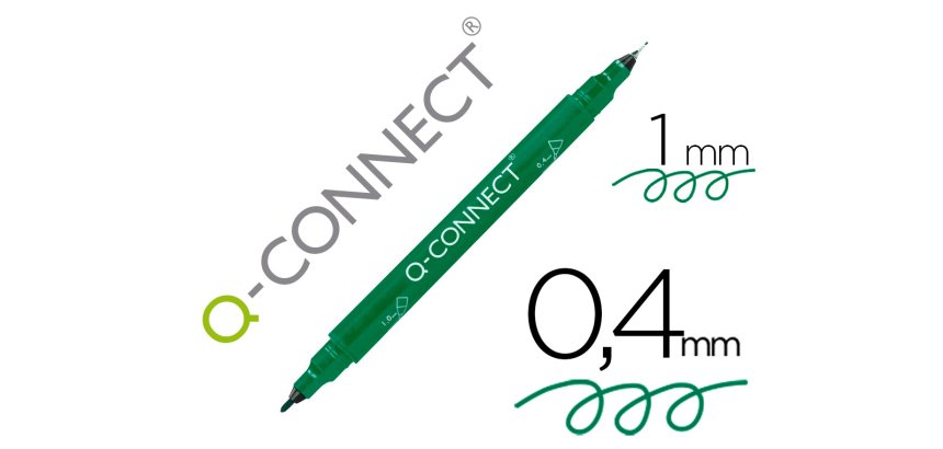 Rotulador q-connect marcador permanente doble punta color verde 0,4 mm y 1 mm