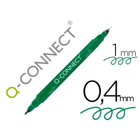 Rotulador q-connect marcador permanente doble punta color verde 0,4 mm y 1 mm