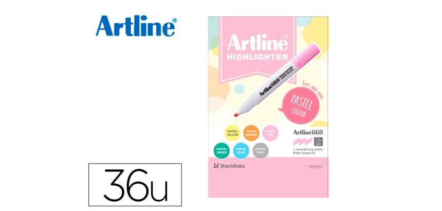 Rotulador artline fluorescente ek-660 colores pastel expositor de 36 unidades colores surtidos