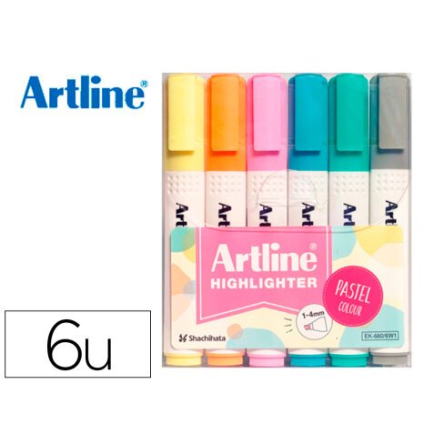 Rotulador artline fluorescente ek-660 colores pastel bolsa de 6 unidades colores surtidos