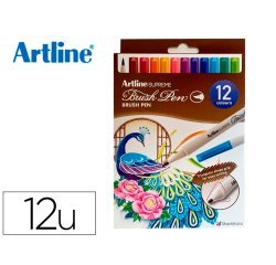 Rotulador artline supreme brush pintura base agua punta tipo pincel trazo fino bolsa 12 unidades colores surtidos