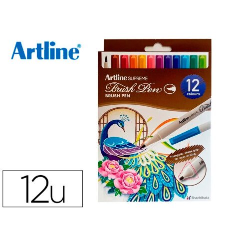 Rotulador artline supreme brush epfs pintura base de agua punta tipo pincel trazo fino bolsa de 12 unidades