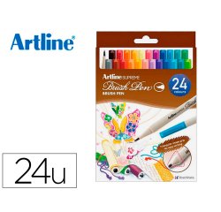 Rotulador artline supreme brush pintura base agua punta tipo pincel trazo fino bolsa 24 unidades colores surtidos