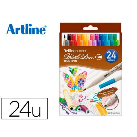 Rotulador artline supreme brush epfs pintura base de agua punta tipo pincel trazo fino bolsa de 24 unidades