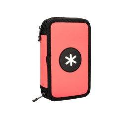 Plumier escolar antartik doble cremallera color coral 28 piezas