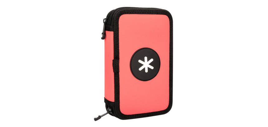 Plumier escolar antartik doble cremallera color coral 28 piezas