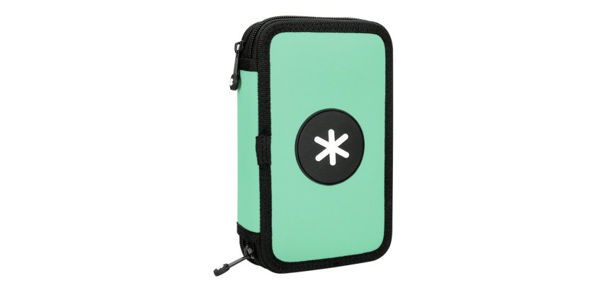 Plumier escolar antartik doble cremallera color menta 28 piezas