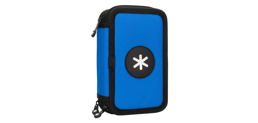 Plumier escolar antartik triple cremallera color azul 36 piezas