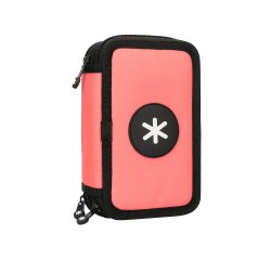 Plumier escolar antartik triple cremallera color coral 36 piezas