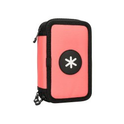 Plumier escolar antartik triple cremallera color coral 36 piezas