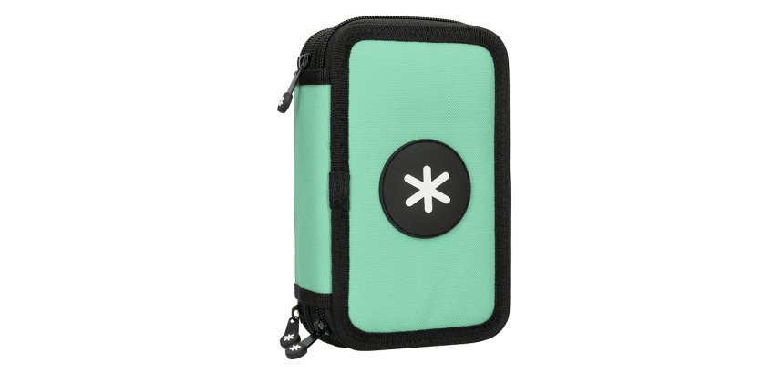 Plumier escolar antartik triple cremallera color menta 36 piezas