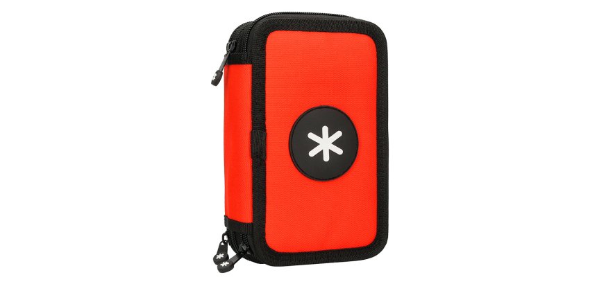 Plumier escolar antartik triple cremallera color rojo 36 piezas