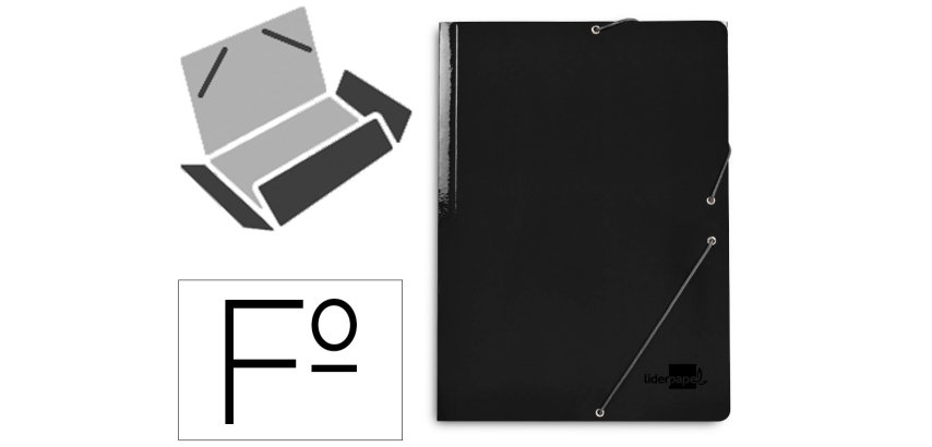 Carpeta liderpapel gomas tres solapas carton plastificado folio color negro