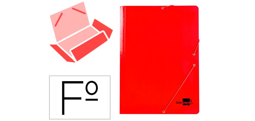 Carpeta liderpapel gomas tres solapas carton plastificado folio color rojo