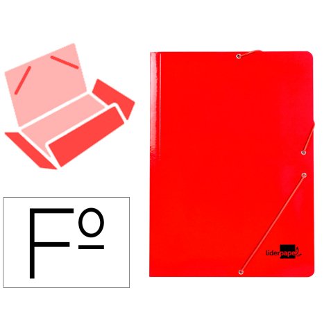 Carpeta liderpapel gomas folio 3 solapas carton plastificado color rojo