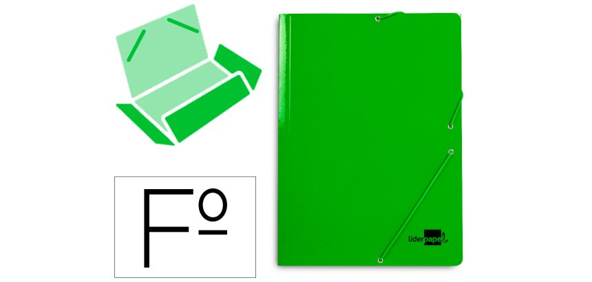 Carpeta liderpapel gomas tres solapas carton plastificado folio color verde