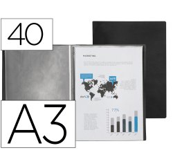 Carpeta liderpapel escaparate 40 fundas polipropileno din a3 negro opaco