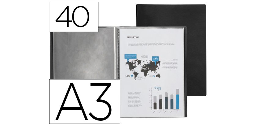Carpeta liderpapel escaparate 40 fundas polipropileno din a3 negro opaco