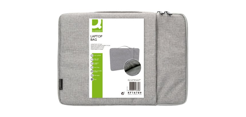 Funda para portátil Q-connect 13,3" con asa 1 bolsillo exterior con cremallera gris