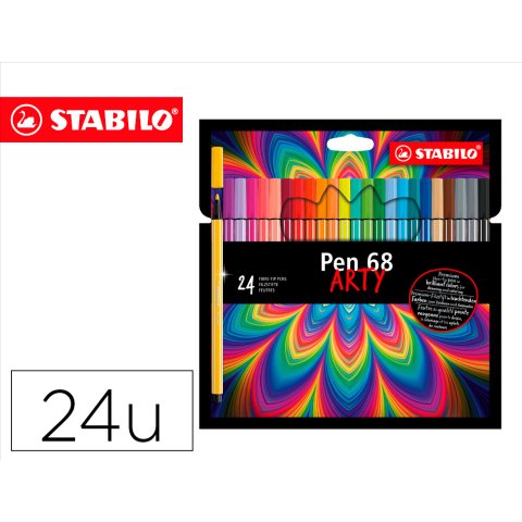 Rotulador stabilo acuarelable pen 68 arty line 1 mm estuche carton de 24 unidades colores surtidos