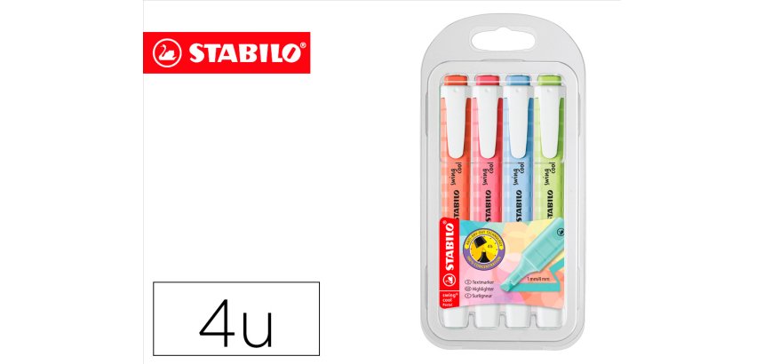 Rotulador stabilo fluorescente fino swing cool pastel estuche de 4 unidades colores surtidos