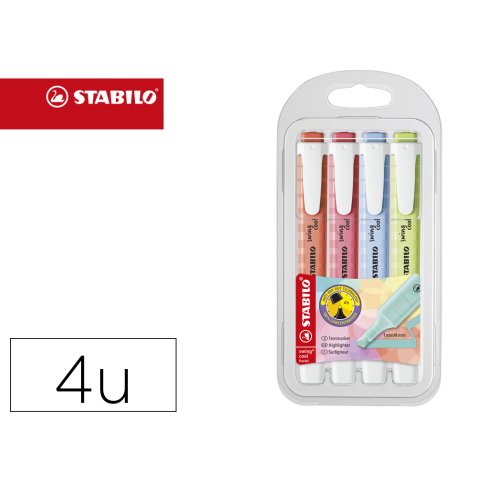 Rotulador stabilo fluorescente fino swing cool pastel estuche de 4 unidades colores surtidos