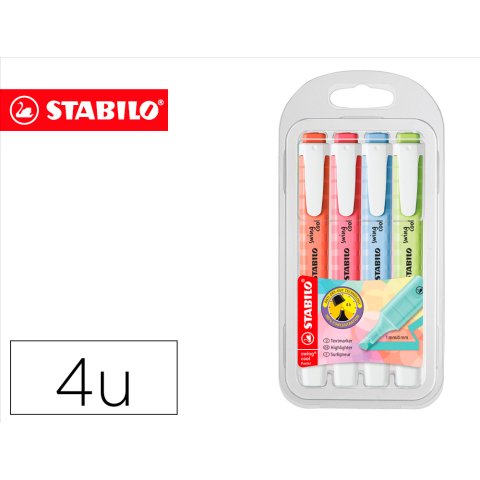 Rotulador stabilo fluorescente fino swing cool pastel estuche de 4 unidades colores surtidos