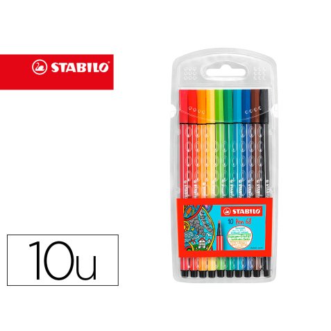 Rotulador stabilo acuarelable pen 68 estuche carton de 10 unidades colores surtidos